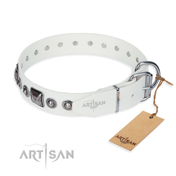 Durable full grain natural leather dog collar created for fancy walking