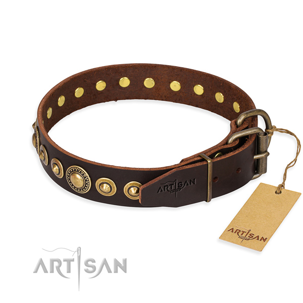 Top rate natural genuine leather dog collar crafted for everyday use