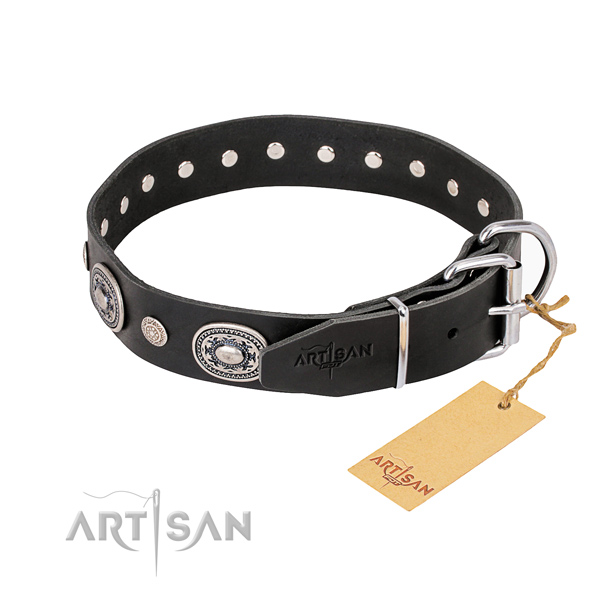 Reliable full grain leather dog collar made for daily use