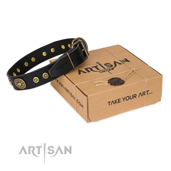 Full grain leather dog collar made of top notch material with rust resistant buckle