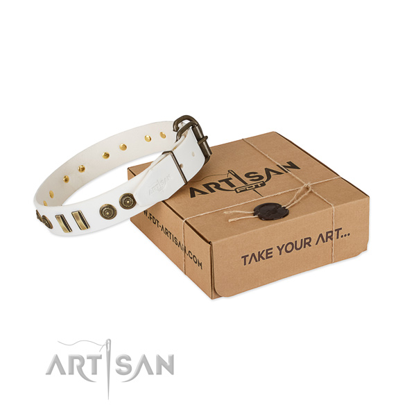 Rust resistant D-ring on full grain genuine leather dog collar for your canine