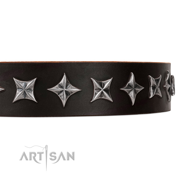 Easy wearing studded dog collar of fine quality full grain genuine leather