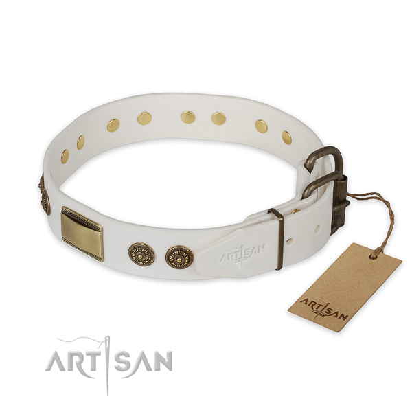 Corrosion resistant hardware on full grain genuine leather collar for basic training your four-legged friend