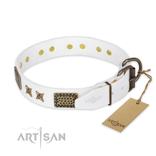 Rust-proof hardware on leather collar for your attractive four-legged friend