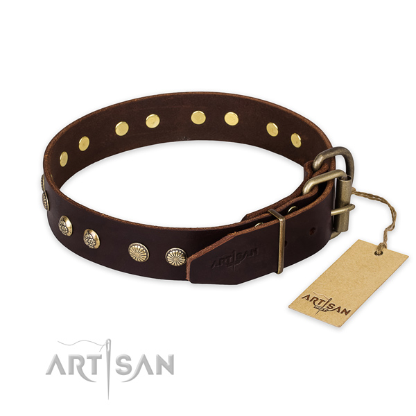 Rust-proof traditional buckle on full grain natural leather collar for your lovely dog