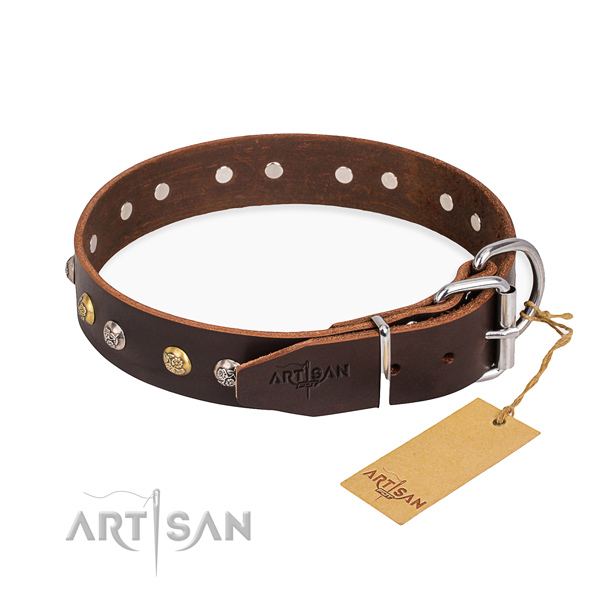 Reliable full grain genuine leather dog collar handmade for easy wearing