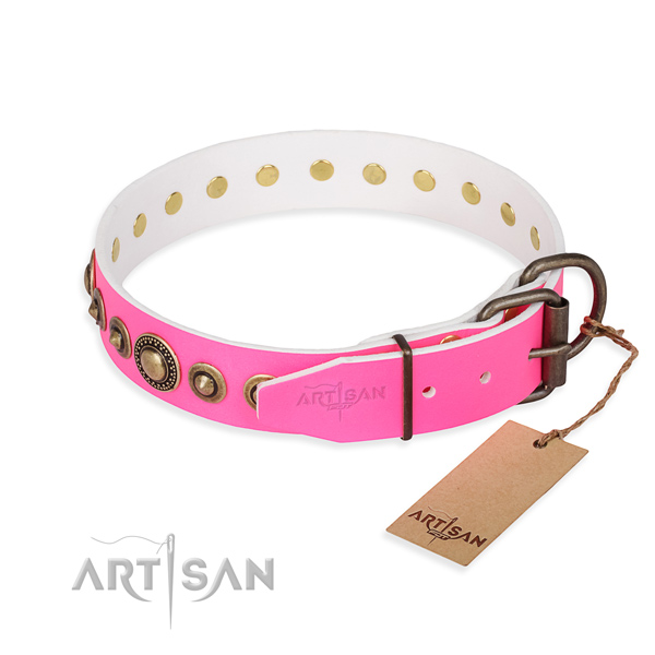 Soft to touch full grain genuine leather dog collar handmade for handy use