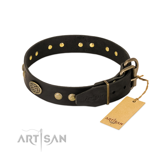 Rust resistant traditional buckle on genuine leather dog collar for your dog