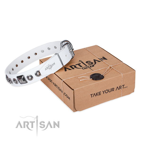 Quality full grain genuine leather dog collar created for easy wearing