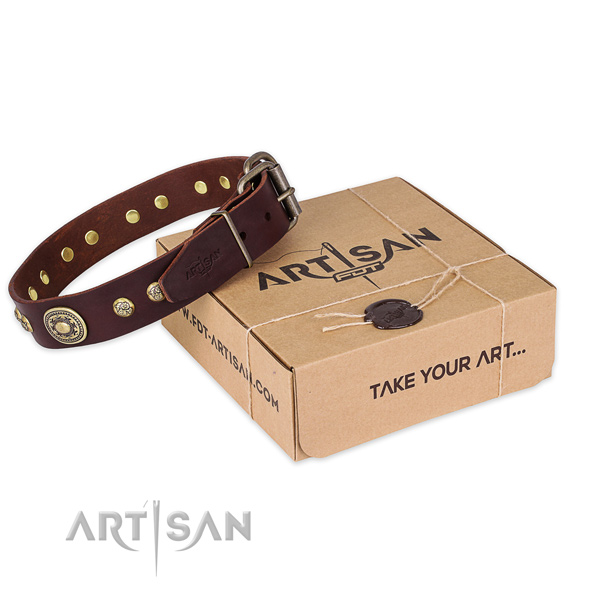 Rust resistant hardware on genuine leather dog collar for easy wearing