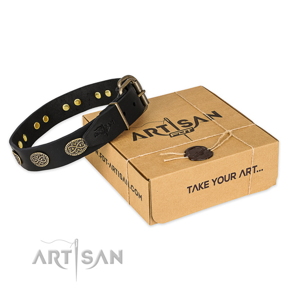 Rust resistant traditional buckle on full grain genuine leather collar for your beautiful pet