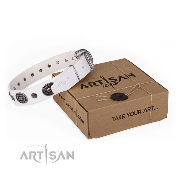 Gentle to touch full grain leather dog collar handmade for daily walking