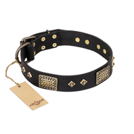 "Jewel Passion" FDT Artisan Fashionable Black Leather English Bulldog Collar