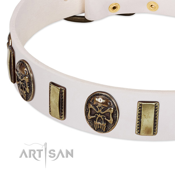 Reliable buckle on full grain natural leather dog collar for your pet