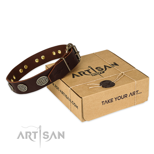 Rust resistant hardware on genuine leather collar for your lovely canine