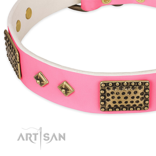 Full grain natural leather dog collar with studs for comfortable wearing