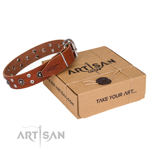 Rust resistant D-ring on full grain leather collar for your impressive dog