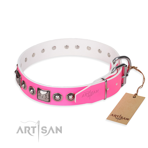 Durable leather dog collar created for comfortable wearing