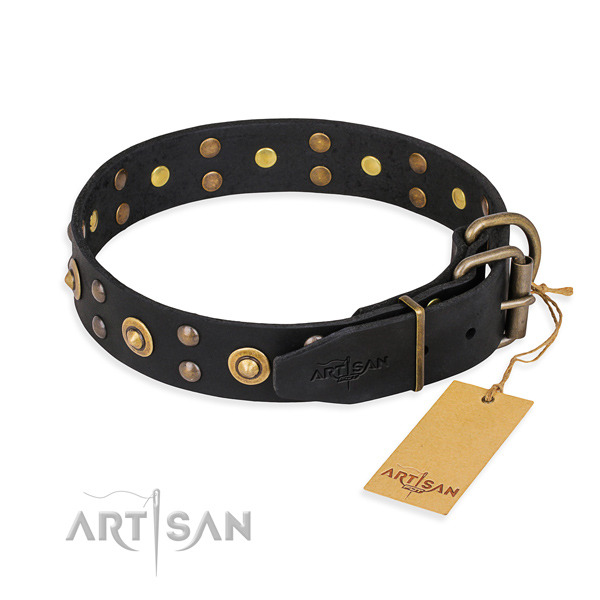 Rust-proof hardware on leather collar for your handsome four-legged friend