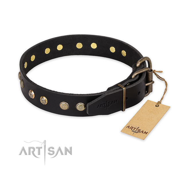 Corrosion proof hardware on full grain natural leather collar for your lovely pet