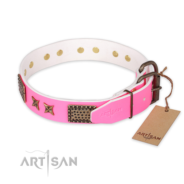 Reliable hardware on full grain genuine leather collar for your lovely dog