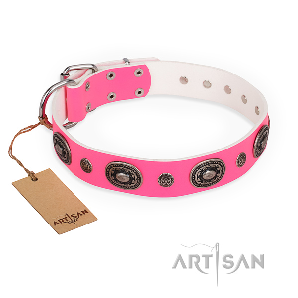 Soft genuine leather dog collar handcrafted for handy use