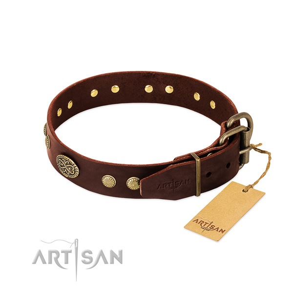 Reliable fittings on full grain leather dog collar for your dog