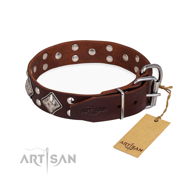 Full grain genuine leather dog collar with amazing corrosion resistant embellishments