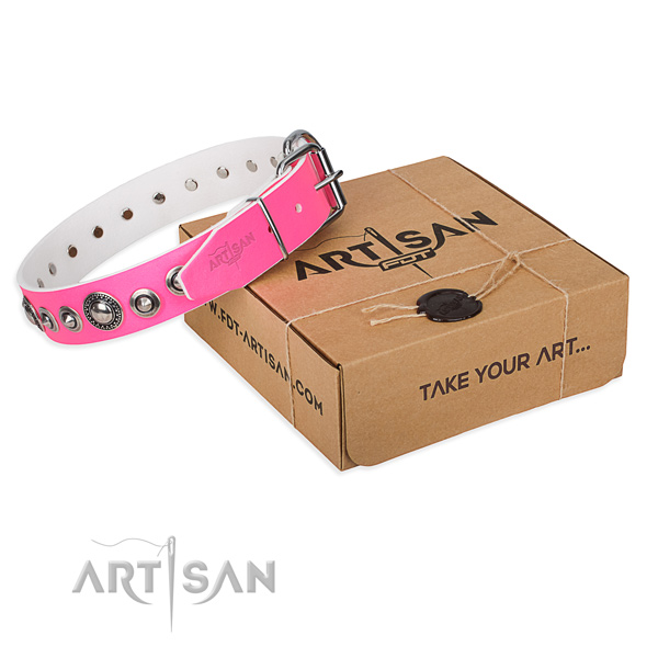 Full grain genuine leather dog collar made of best quality material with rust resistant fittings