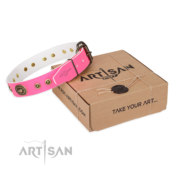 Full grain genuine leather dog collar made of top rate material with rust-proof buckle