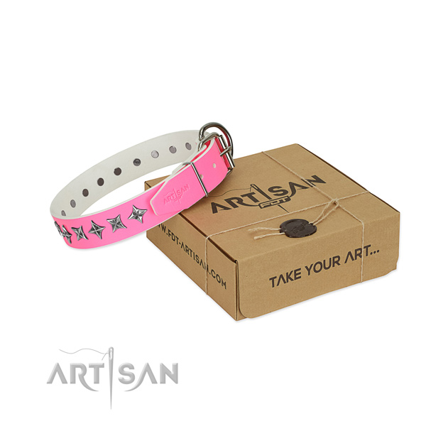 Fine quality leather dog collar with top notch studs
