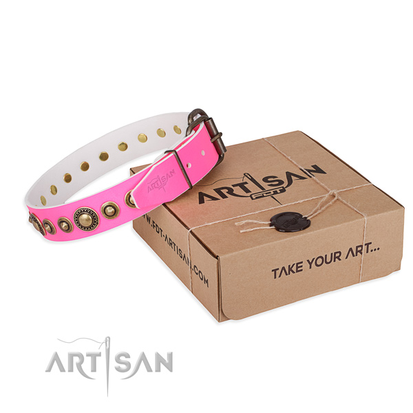 Durable full grain genuine leather dog collar made for comfortable wearing