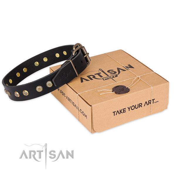 Durable buckle on full grain genuine leather collar for your stylish pet