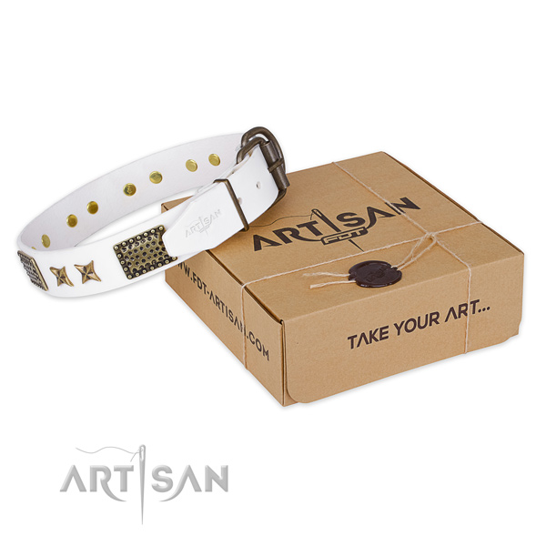 Corrosion resistant D-ring on full grain genuine leather collar for your lovely four-legged friend