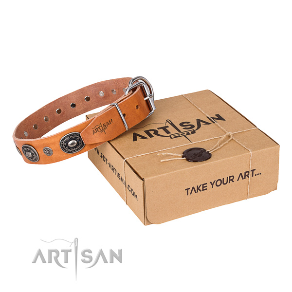 Reliable genuine leather dog collar handmade for fancy walking