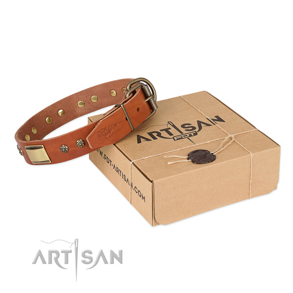 Top quality full grain natural leather collar for your attractive four-legged friend