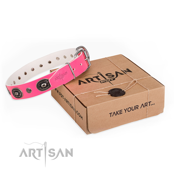 Top notch natural genuine leather dog collar created for comfortable wearing