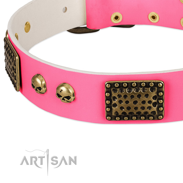 Strong studs on full grain genuine leather dog collar for your dog