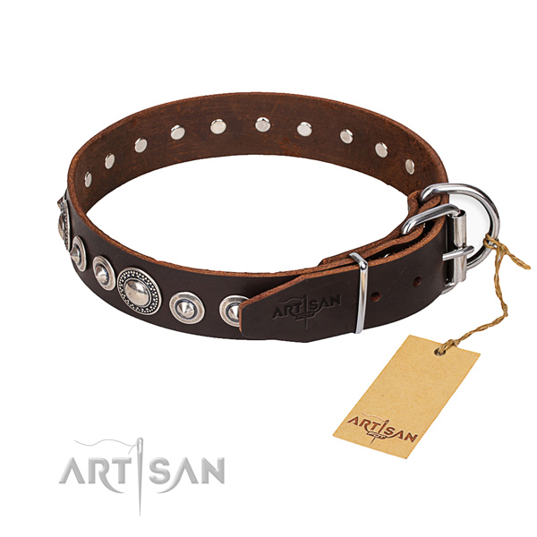 Full grain genuine leather dog collar made of top rate material with durable D-ring