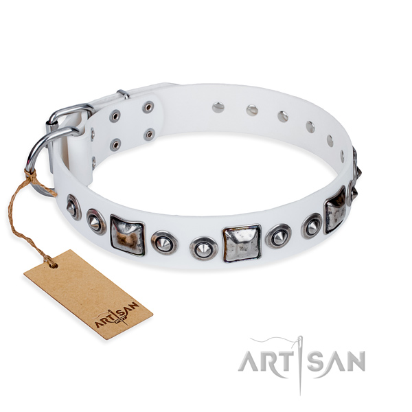 Full grain natural leather dog collar made of soft material with corrosion resistant traditional buckle