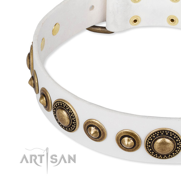 Flexible full grain genuine leather dog collar made for your stylish four-legged friend