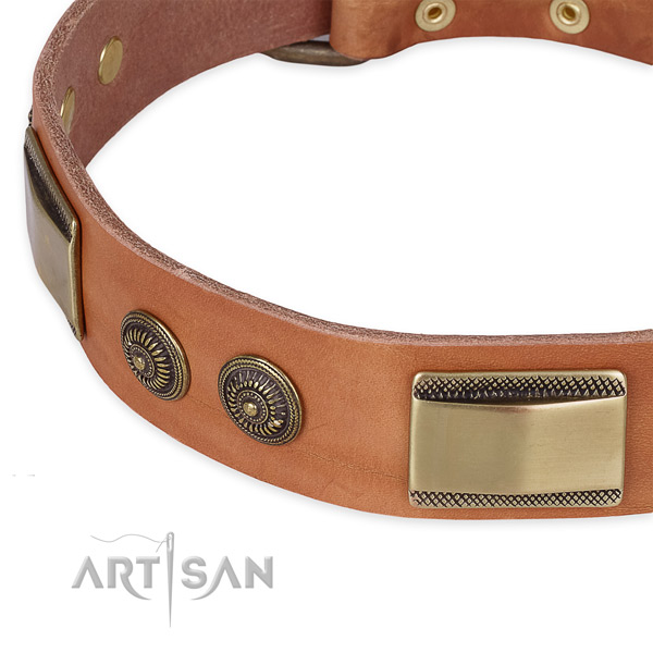 Corrosion proof buckle on natural genuine leather dog collar for your dog