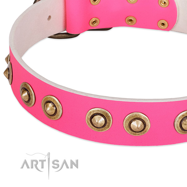 Strong hardware on genuine leather dog collar for your pet