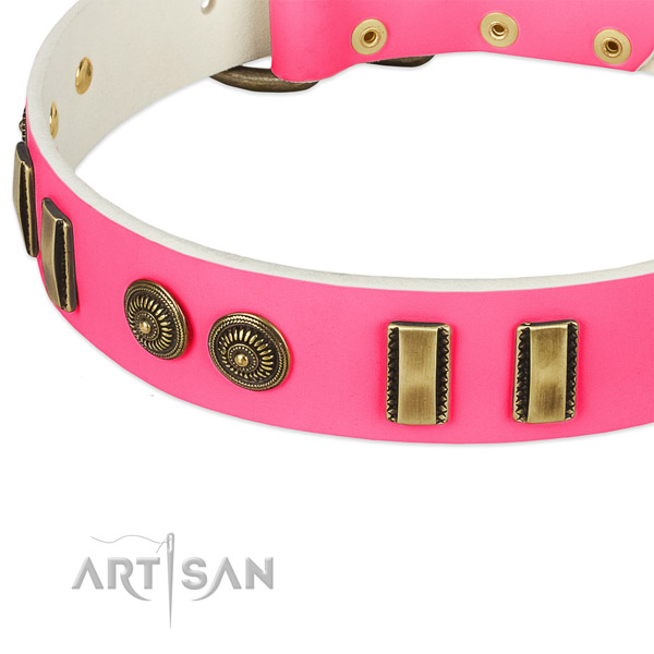 Reliable hardware on full grain genuine leather dog collar for your four-legged friend