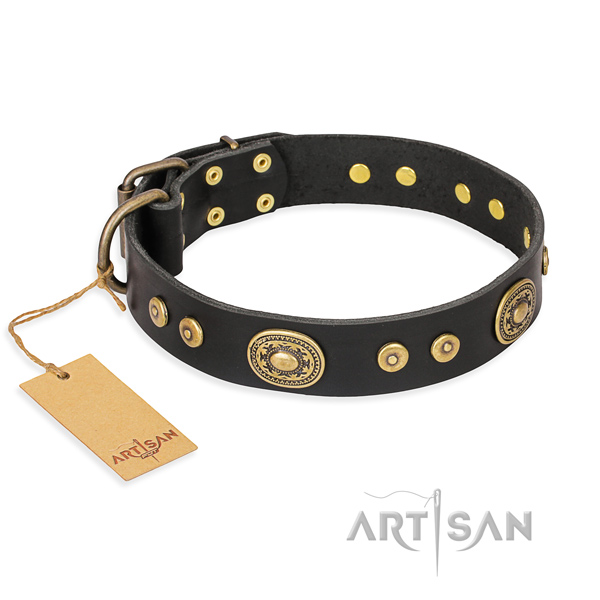 Natural genuine leather dog collar made of top notch material with corrosion proof hardware