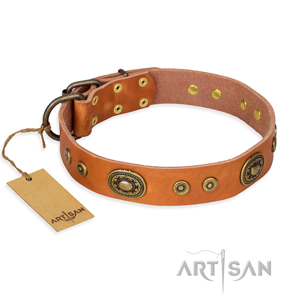 Full grain natural leather dog collar made of soft material with rust resistant buckle