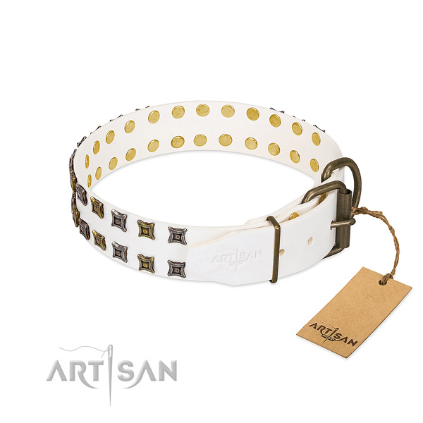Full grain genuine leather collar with designer studs for your doggie