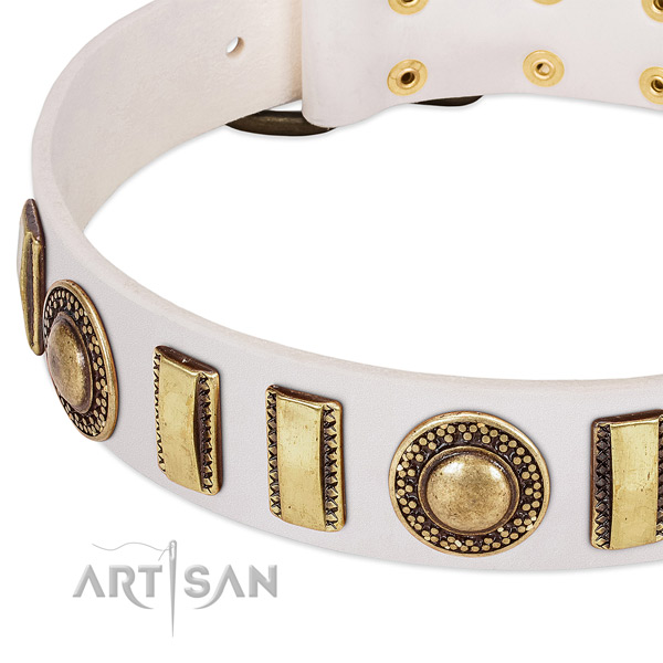 Gentle to touch full grain genuine leather dog collar with corrosion resistant buckle