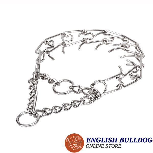 Adjustable stainless steel dog prong collar with removable prongs for large pets