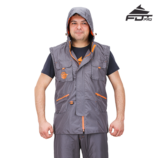 Dog Training Jacket of Grey Color FDT Pro Design with Hood